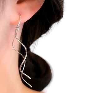 Silver Wavy Tassel Textured Drop Earrings